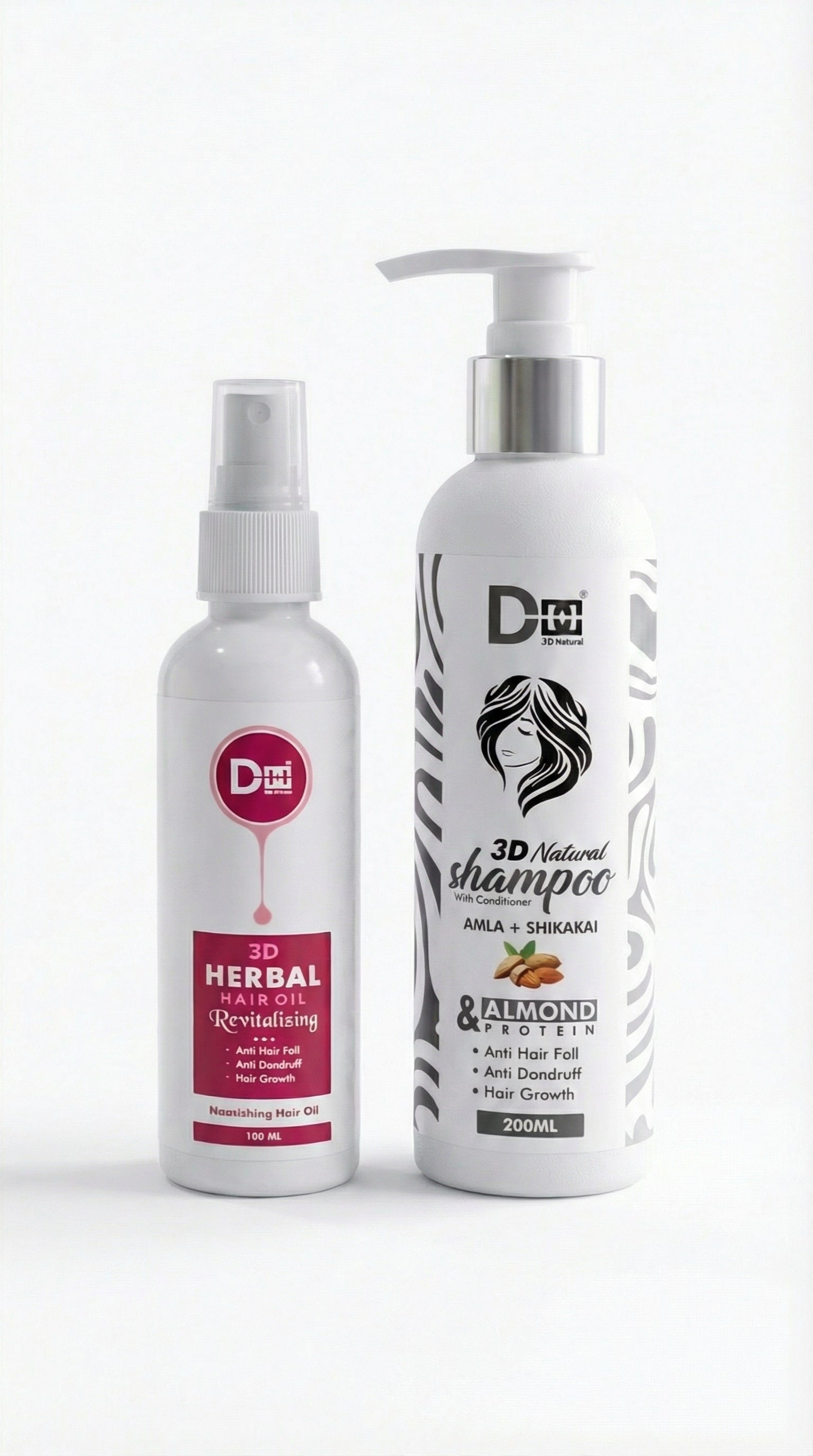 3D Natural Hair Care Combo(Shampoo + Herbal Hair Oil)