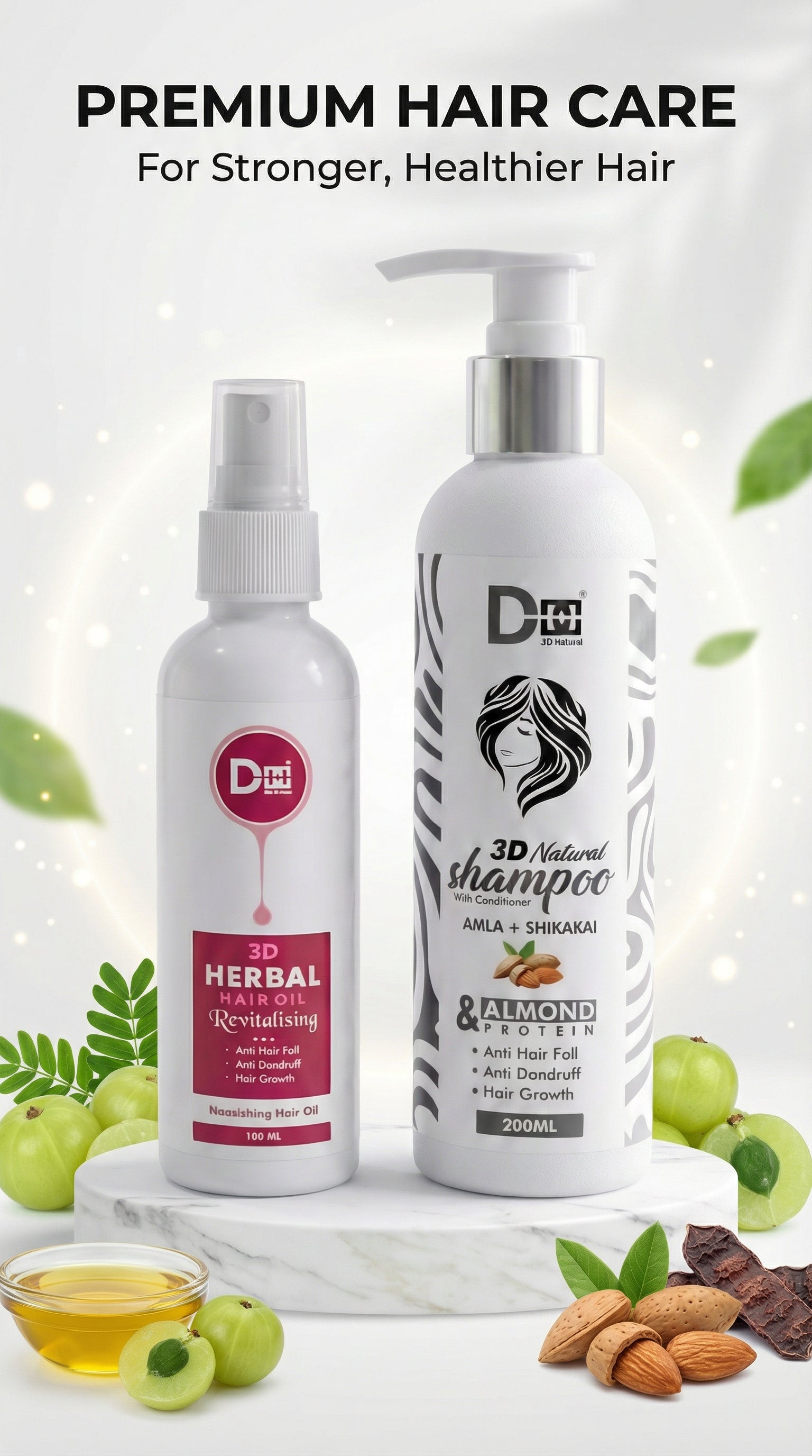 3D Natural Hair Care Combo(Shampoo + Herbal Hair Oil)